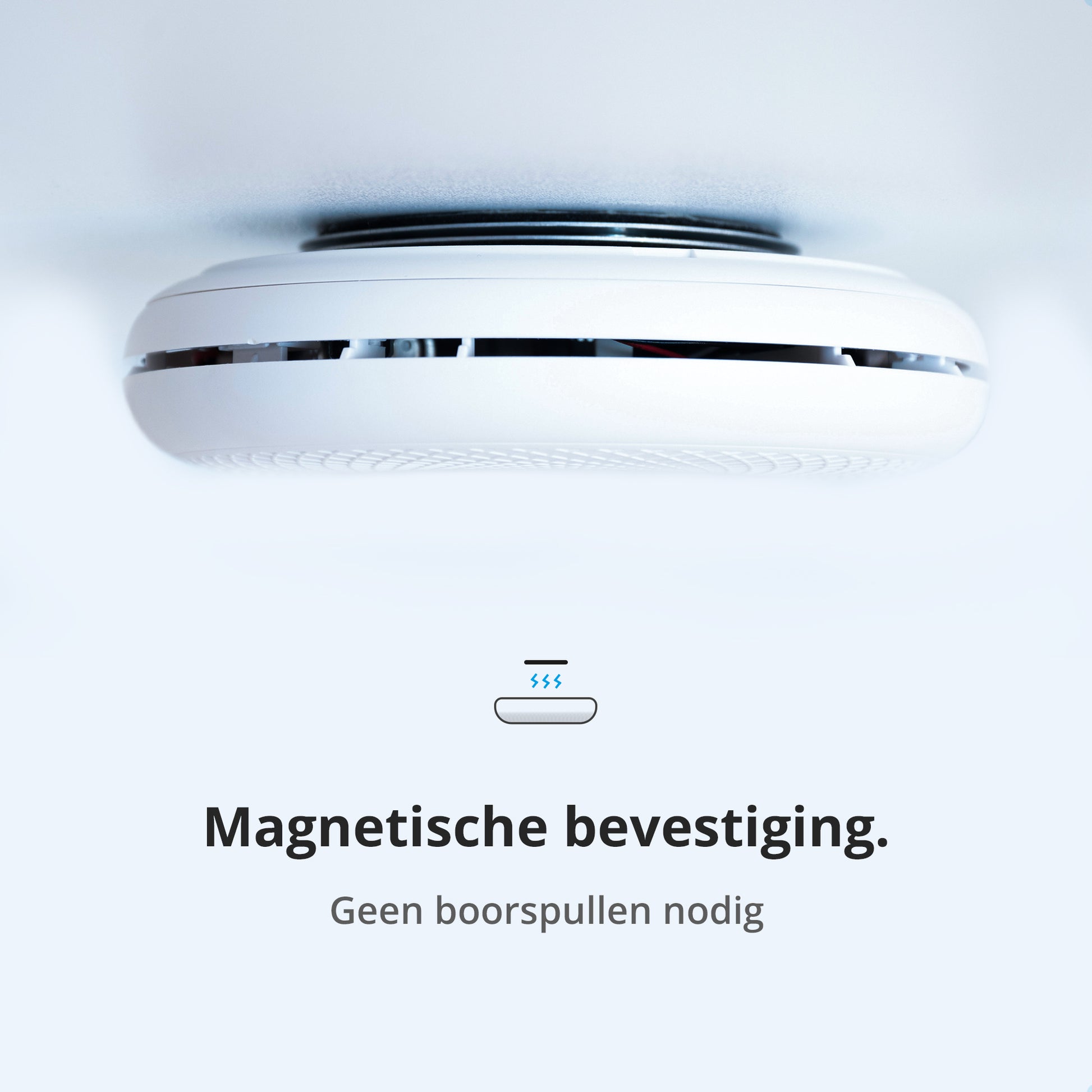 Fiux FXC-1 smoke and carbon monoxide detector mounted with magnetic base, no drilling tools required, easy ceiling installation