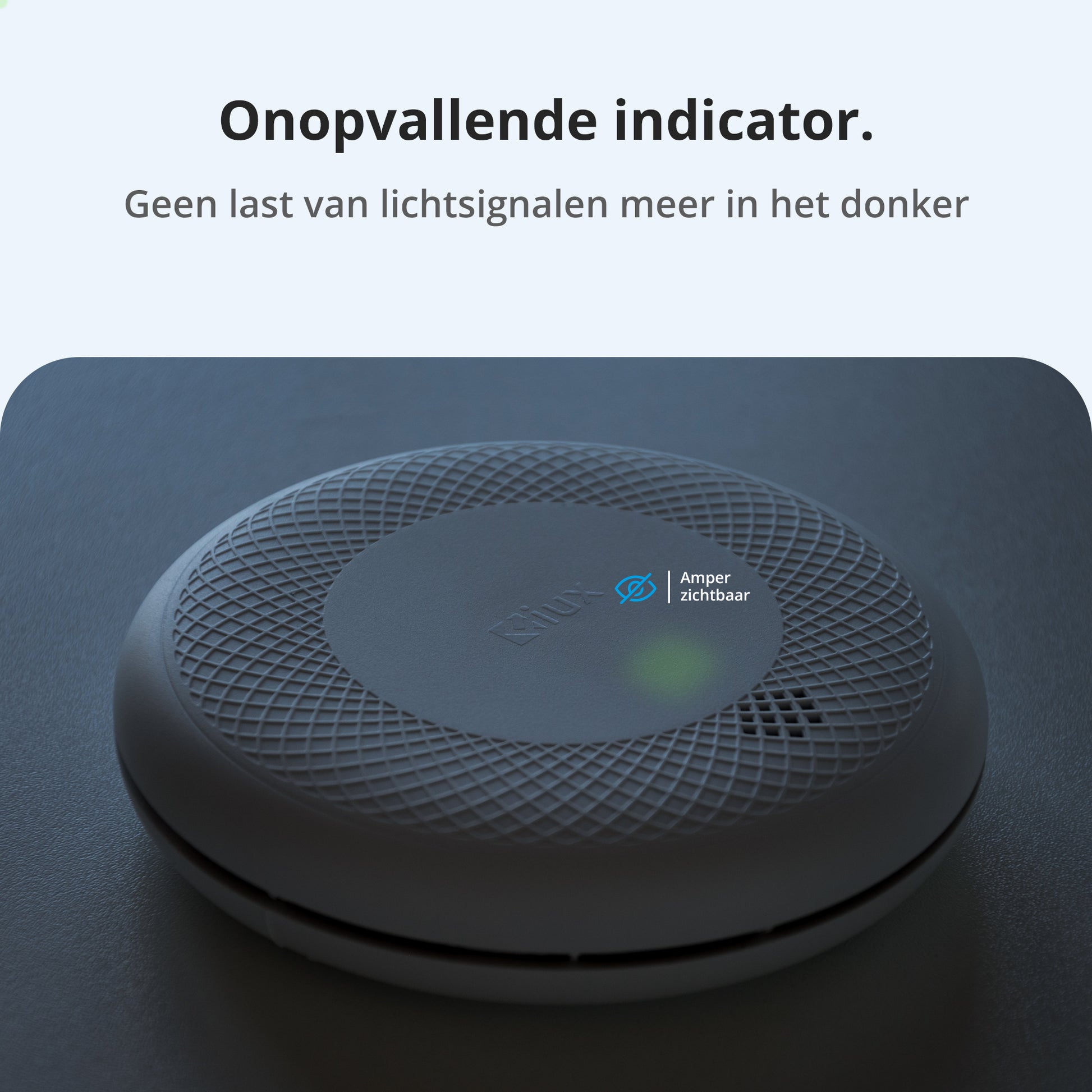 Fiux FXC-1 with subtle green LED indicator for night mode, barely visible in dark environments to avoid light disturbance